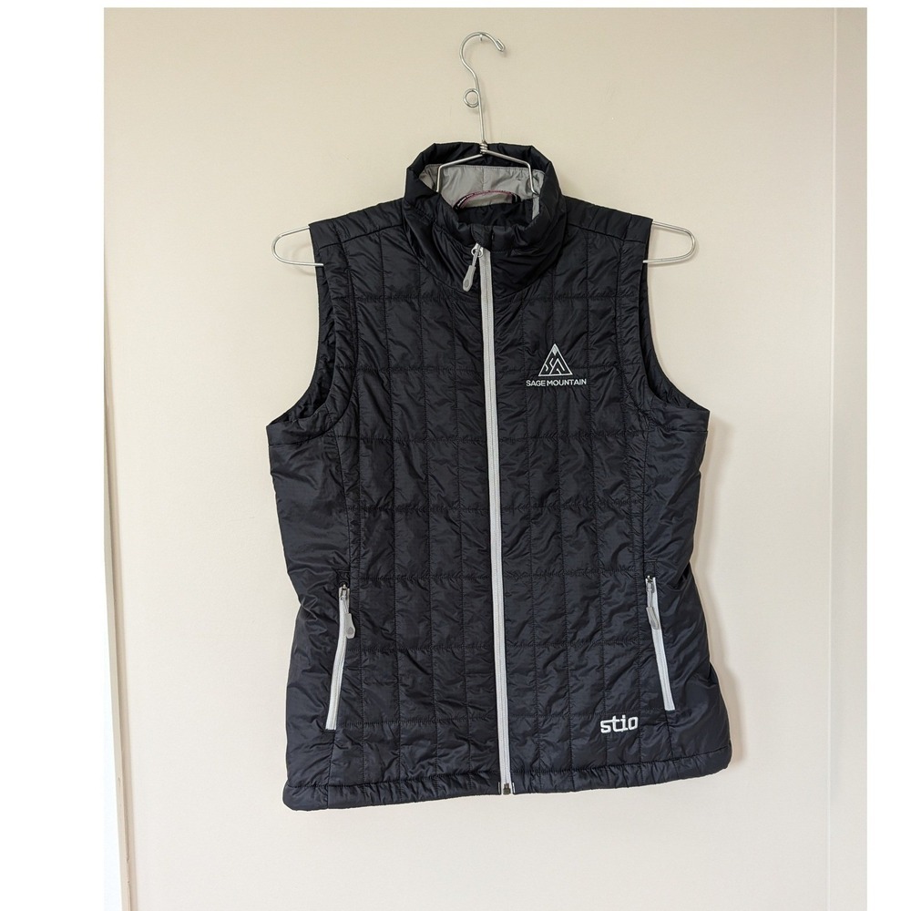 Stio Womens Azura Insulated Vest Black Sage Mountain Logo Full Zip Medium